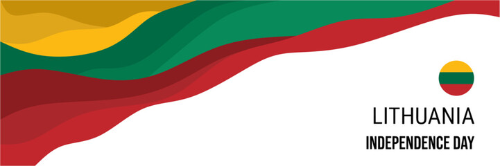 Lithuania independence day or national day banner vector design. Abstract background with wave and geometric in retro style. Lithuania national flag. February 16th.