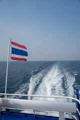 Thailand flag on the stern of a ship. Thai flag on boat.