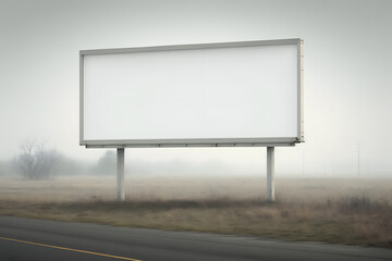 Obraz premium Empty white blank billboard sign mockup in foggy rural farmland