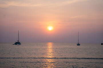 Bright beautiful sunrise or sunset at sea.