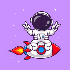 Fototapeta premium Cute Astronaut Riding Rocket Cartoon Vector Icon Illustration. Science Technology Icon Concept Isolated Premium Vector. Flat Cartoon Style