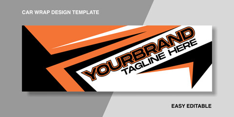 simple race wrapping car for your brand or company, van truck with orange and black colour © flatcat studio