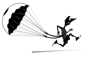 Hard training runner. Runner, parachute.
Cartoon running man drags a parachute. Black and white
