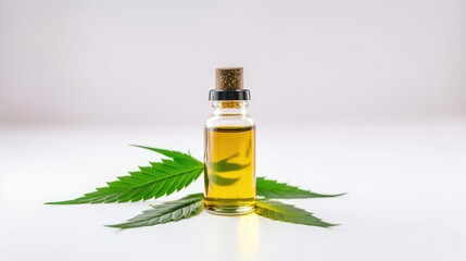 CBD Oil glass bottle with Marijuana leaves , Cannabis liquid, Generative AI Technology