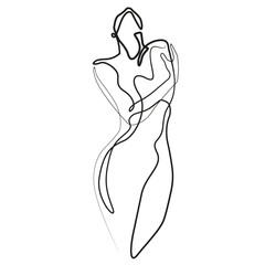 Abstract Woman Body Line Art Drawing. Female Figure Black Lines Drawing Minimalist Style. Woman Elegant Figure Continuous One Line Abstract Drawing. Vector Illustration
