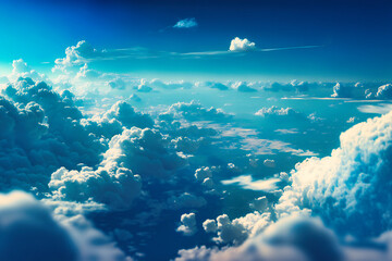 Naklejka premium Endless expanse of clear blue sky, dotted with fluffy white clouds