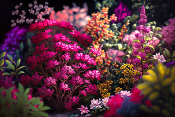 Fragrant blooms in vibrant hues of pink, purple, and yellow