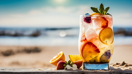 Obraz premium Colorful cocktail on beach background. Generative AI