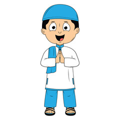 cute moslem boy cartoon illustration