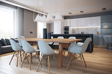 Fototapeta na wymiar Stylish modern kitchen interior in scandi style