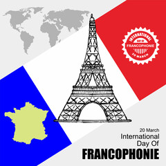 International Day Of Francophonie, eiffel tower with map