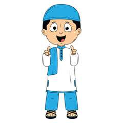 cute moslem boy cartoon illustration