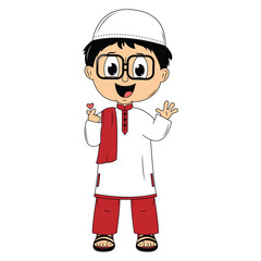 cute moslem boy cartoon illustration