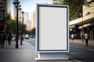 Empty white billboard digital sign mockup on city street for advertising, marketing