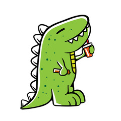 cartoon dinosaur holding a snack illustration