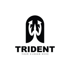 Trident Logo, Vector Magic Spear of Poseidon Neptune, Triton King Design, Template Icon Brand Illustration