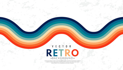 Abstract minimalist retro background with wavy stripes elements. 70s lines background. Graphic vector flat design style. Retro lines aesthetic