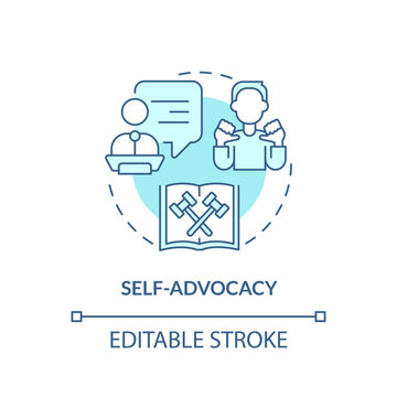Self advocacy turquoise concept icon. Present yourself. Type of legal protection abstract idea thin line illustration. Isolated outline drawing. Editable stroke. Arial, Myriad Pro-Bold fonts used