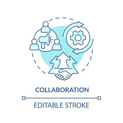 Collaboration turquoise concept icon. Social organizations. Form of advocacy abstract idea thin line illustration. Isolated outline drawing. Editable stroke. Arial, Myriad Pro-Bold fonts used