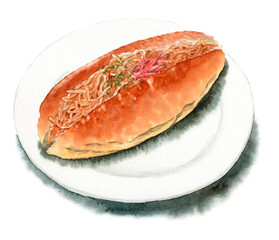 水彩やきそばロールパン