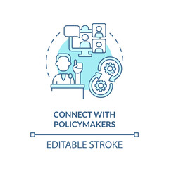 Connect with policymakers turquoise concept icon. Social media strategy for advocacy abstract idea thin line illustration. Isolated outline drawing. Editable stroke. Arial, Myriad Pro-Bold fonts used