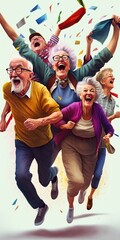 aged people capturing freedom that solid pension plan can bring allowing individuals to live life, concept of Retirement Security and Active Aging, created with Generative AI technology - obrazy, fototapety, plakaty