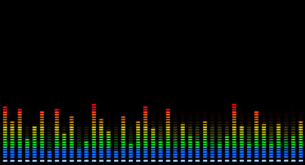 LED VU. Audio level indicated by colored LEDs. Black background with colored led bars