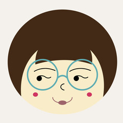 Feminine look, abstract personage, mascot design, funny face, cute icon.