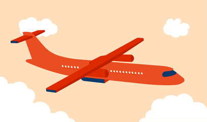 Airplane flying in the sky around clouds illustration