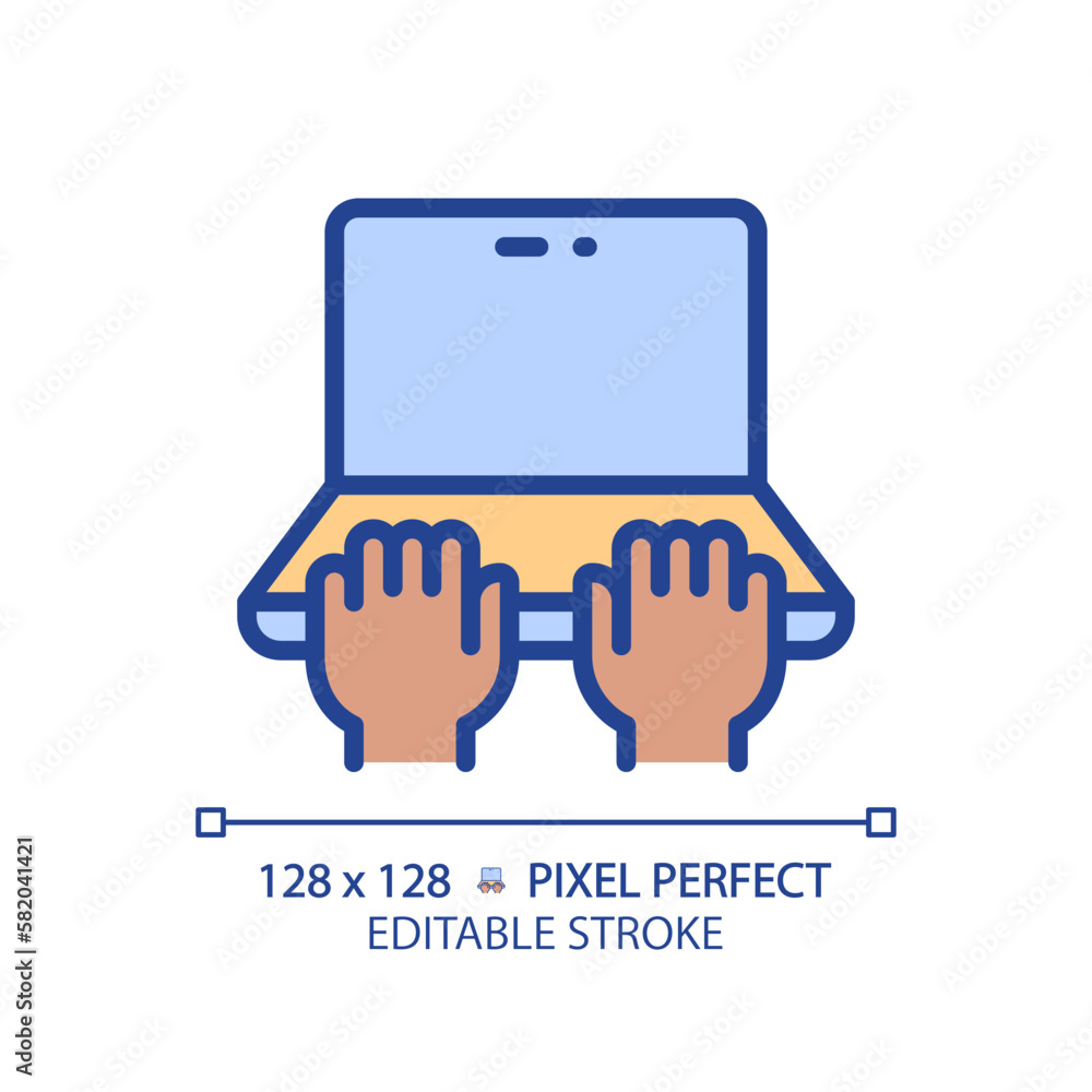 Aufkleber black hands with laptop pixel perfect rgb color icon. person working on notebook computer. typing on