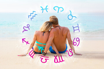 Concept of love compatibility and relationships between different zodiac signs according to horoscope