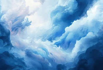 Naklejka premium Blue abstract background, Marble texture, Watercolor, Generative AI