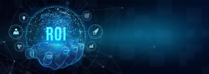 ROI Return on investment financial growth concept. Business, Technology, Internet and network concept. 3d illustration