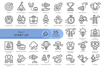 Set of conceptual icons. Vector icons in flat linear style for web sites, applications and other graphic resources. Set from the series - Start Up. Editable outline icon.	