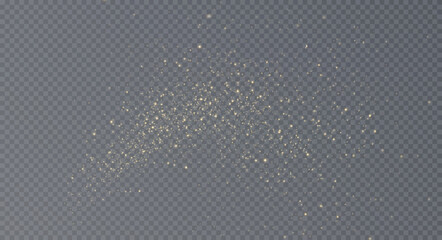 Christmas background. Powder dust light PNG. Magic shining gold and white dust. Fine, shiny dust bokeh particles fall off slightly. Fantastic shimmer effect. Vector illustrator.	
