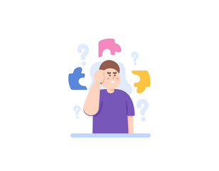 impaired memory or memory disorders. a man is having difficulty on memorizing something. trouble on saving, controlling, and remembering back the memory. senile and confused man. illustration concept 