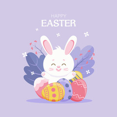 Easter card with rabbit and eggs. Vector