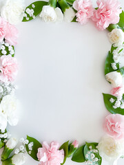 Pink floral. assorted pink flowers border on white