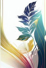 Luxury invitation card background with golden line art tropical palm leaves watercolor. Vector invite design for wedding vip anniverary celebrate birthday cover template with Generative AI technology