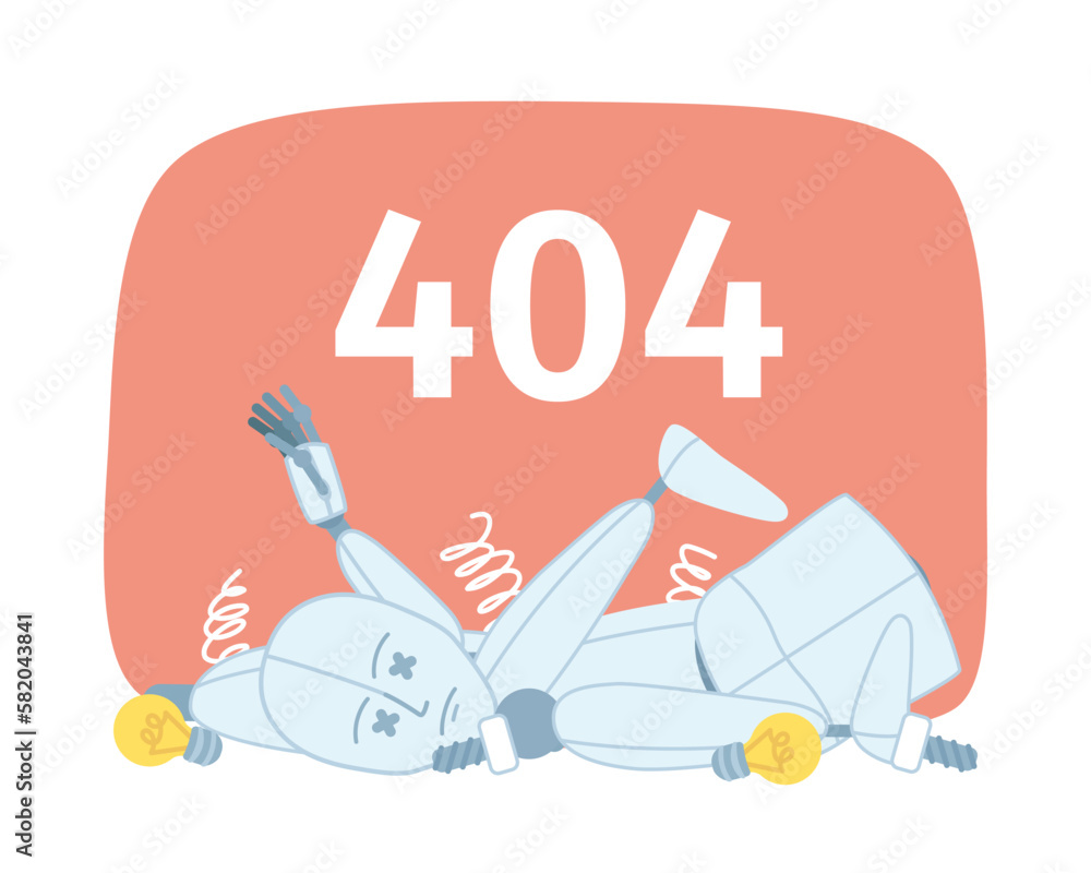 Poster damaged robot vector empty state illustration. editable 404 not found page for ux, ui design. broken