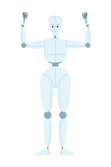Humanoid robot performance semi flat color vector character. Human-like dance movement. Editable full body figure on white. Simple cartoon style spot illustration for web graphic design and animation