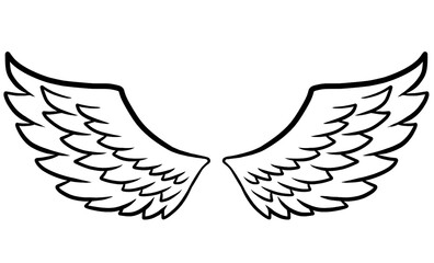 Wing line illustration drawn with the black pen, 검정 펜 으로 그린 날개 선 일러스트
