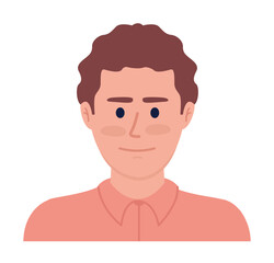 Smiling male face for office worker id semi flat color vector character. Editable figure. Half body person on white. Simple cartoon style spot illustration for web graphic design and animation