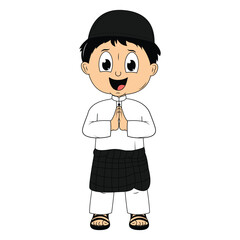 cute moslem boy cartoon illustration
