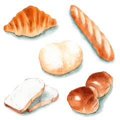 アナログ水彩いろいろなパンの小さいイラスト