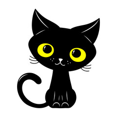 Cute little black cat. Vector illustration, isolated on a white background. Scandinavian cartoon style flat design. Concept for children print.	
