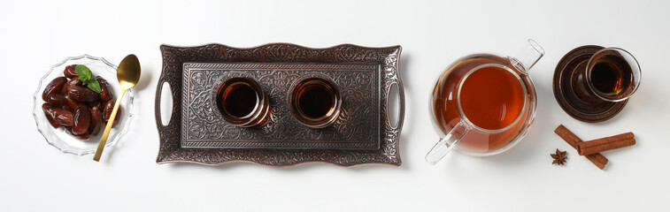 Concept of traditional turkish brewed hot drink - tea