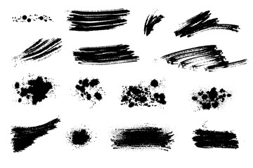 A set of brushstrokes. A collection of vector black lines, for grunge design and decor, isolated on a white background.