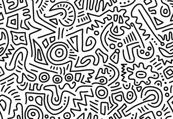 Black and white abstract drawing hand-drawn in doodles on a white background.Seamless pattern.
