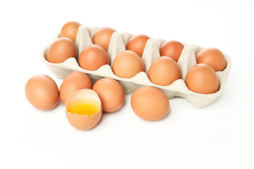 Ingredient for making breakfast - eggs, isolated on white background